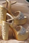 Buy Gold Crystal Evelyn Stone And Embellished Block Heels by Shradha ...