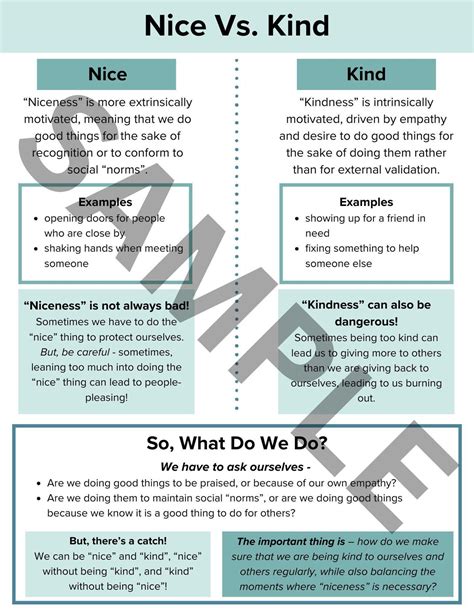 Nice Vs. Kind | THERAPY INFO SHEET - Etsy