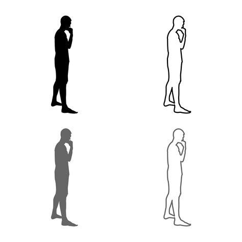 Thinking man standing silhouette Pensive person side view icon set grey ...