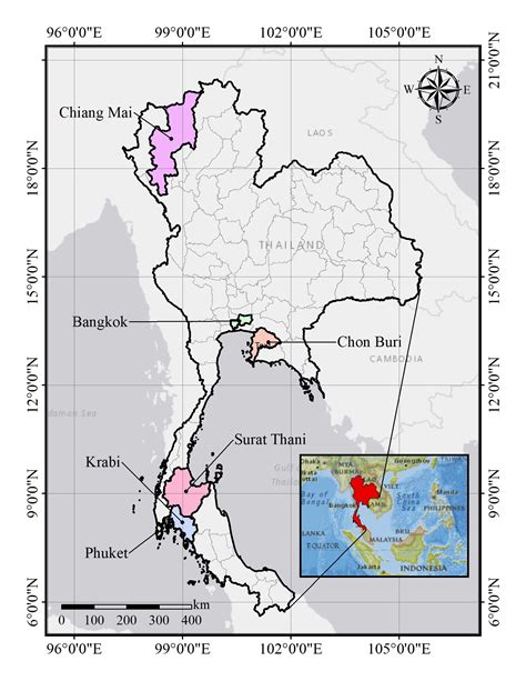 Figure 1 : The map of Thailand and 6 provinces under the study