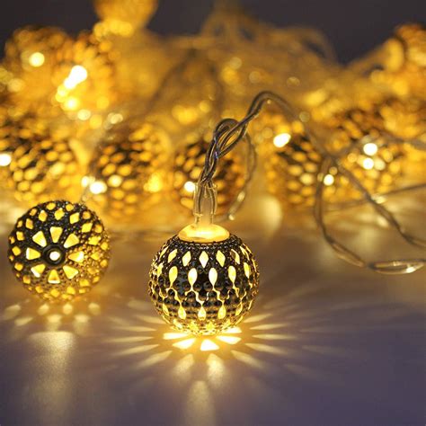 Moroccan 16 LED String Lights Metal Ball For Festival (Warm White, 3 M ...