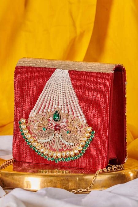 Buy Multi Color Embroidery, Pearls Aveera Embellished Clutch With Sling ...