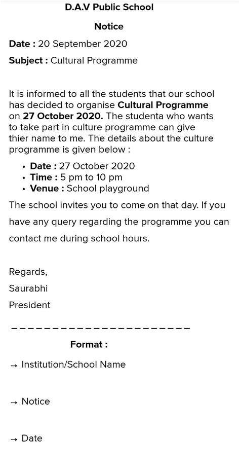 you are Saurabh/saurabhi president of your school write a notice for ...