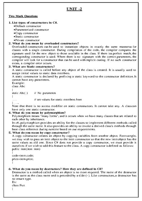 UNIT 2 DOT NET Framework QP - UNIT - Two Mark Questions List types of ...