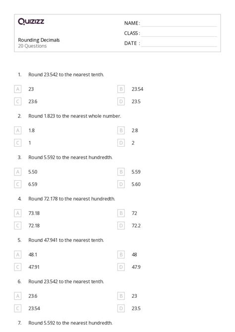 50+ Rounding Decimals worksheets for 5th Class on Quizizz | Free ...
