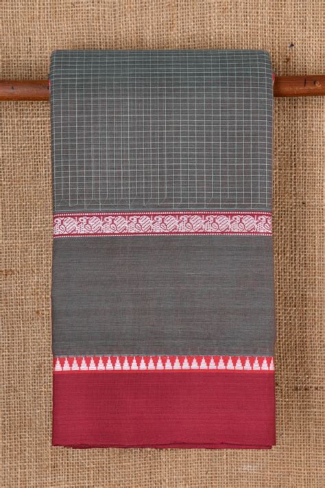 Contrast Border Grey Semi Gadwal Cotton Saree / Sundari Silks