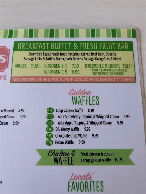 Menu at Mammy's Kitchen restaurant, Myrtle Beach, N Kings Hwy