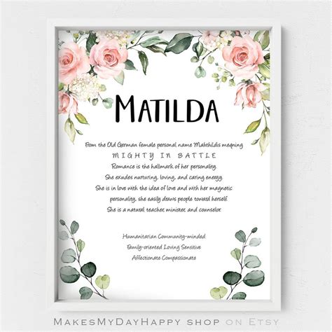 Matilda Name Meaning,blush Nursery Floral Decor,floral Name Wall Art ...