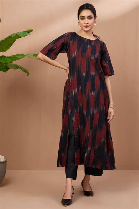 side button adjustable slit kurta - onyx flames - maati crafts