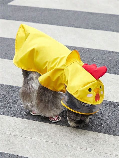 PETSIN 1pc Fabric Cartoon Chicken Design Hooded Pet Raincoat For Dog ...