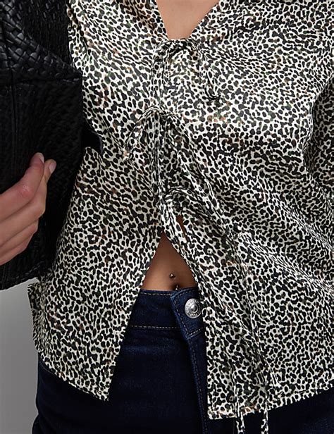 Buy Satin Printed Tie Front Blouse at Marks & Spencer