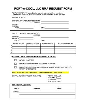 Fillable Online PORT-A-COOL, LLC RMA REQUEST FORM - Hubspot.net Fax ...