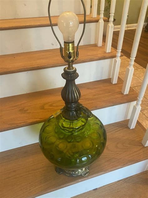 Vintage Mid Century Modern Green Glass Table Lamp VERY RARE