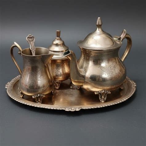 1987 Antique Brass Tea Set | Coordinated Serving Set with Spoons ...