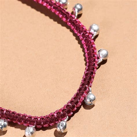 Pink Handcrafted Patwa Thread & Ghungroo Work Anklet