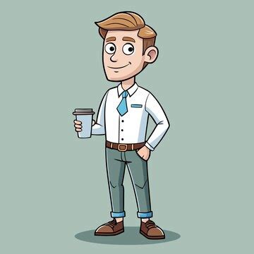 Elegant cartoon vector design of man in white dress shirt and coffee ...