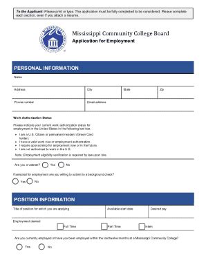 Fillable Online Mississippi Community College Board Employment ...