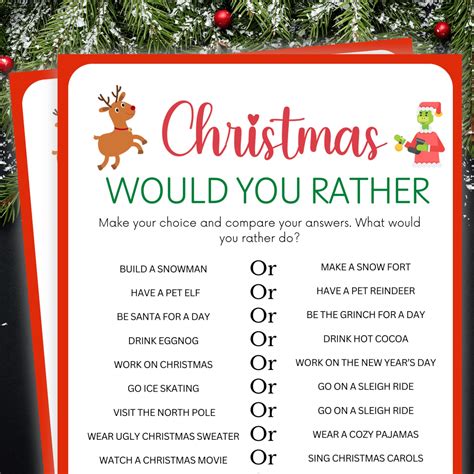 Christmas games would you rather printable christmas party game ...