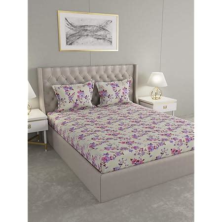 Buy Raymond Home 100% Cotton 104 TC Cream Double bedsheet with 2 Pillow ...