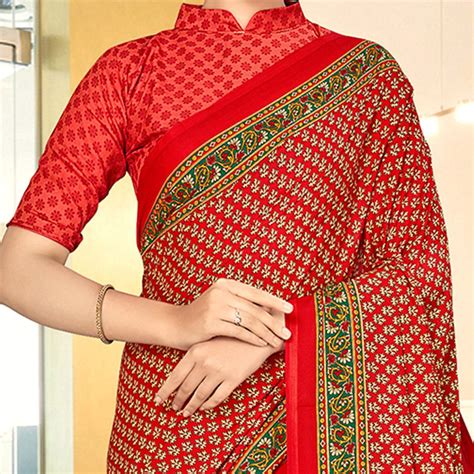 Sophisticated Red Coloured Casual Wear Printed Crepe Saree