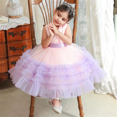 Purple Ruffles Soft Pink Birthday Party Wear Dress for Baby Girls ...