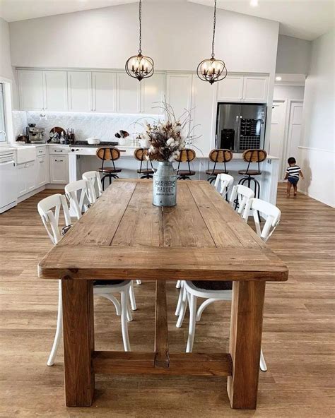 Farmhouse Dining Room Table with White Chairs | Farmhouse dinner table ...