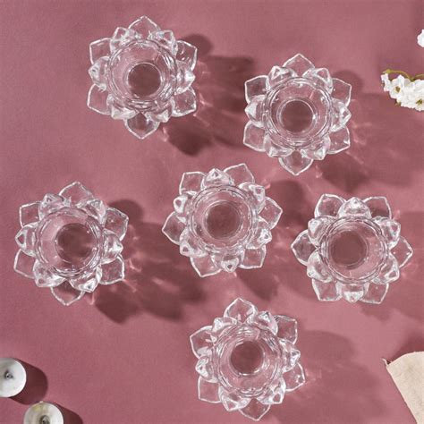 Lotus Glass Tea Light Holder Transparent Set Of 6 Online - Premium ...