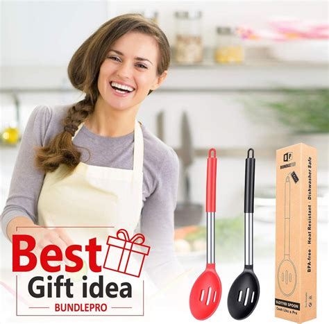 Set de 2 linguri mari Bundlepro, otel inoxidabil/silicon, negru/rosu ...