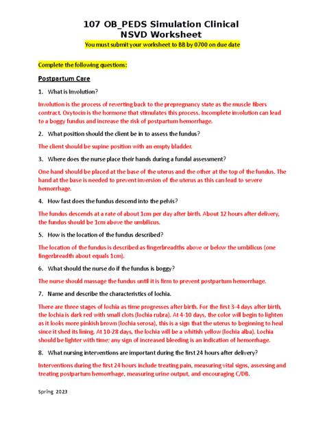 Wrksht 4 NSVD C - 107 Clinical Worksheets - 107 OB_PEDS Simulation ...
