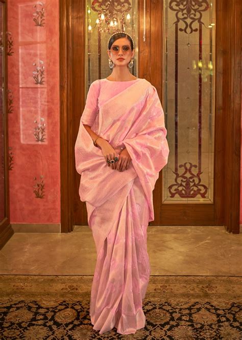 Banarasi Raw Silk Blush Pink Saree Online | Handloom Sarees SALE – Sunasa