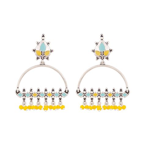 Buy Voylla Brass Silver Oxidised Multicolor Enamel Embellished Dangler ...