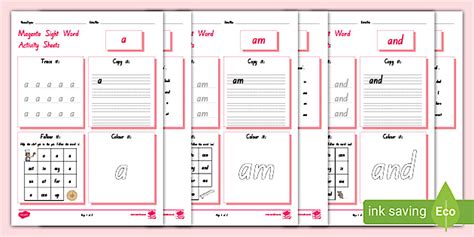 New Zealand Magenta Sight Words Worksheets