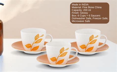 Dandy Lines Yellow Leaves Cups and Saucers| Tea Cup and Saucer Set ...