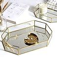 Ruhi Collections Octagon Glass with Brass Rim Mirror Base Makeup Tray ...