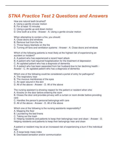 STNA PRACTICE TEST 2 questions and answers - STNA - Stuvia US