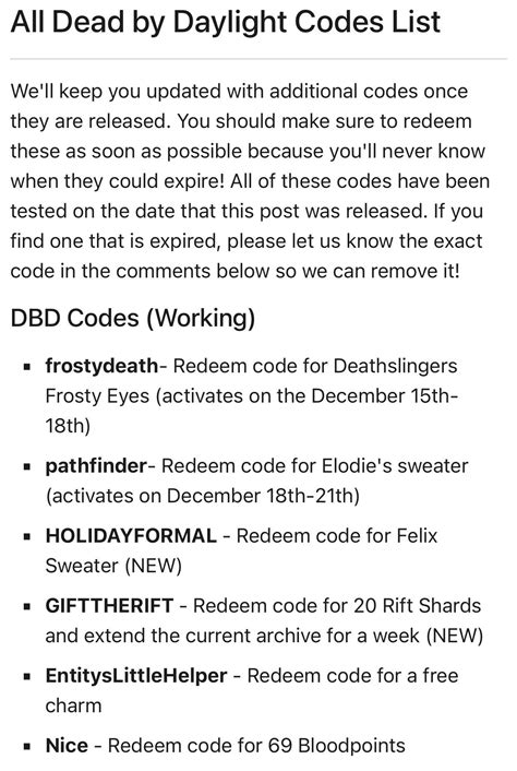 Redeemable Code Dbd 的图像结果