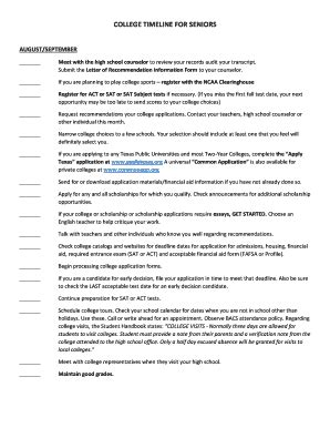 Fillable Online High School Planning Timeline & Checklist Senior Year ...
