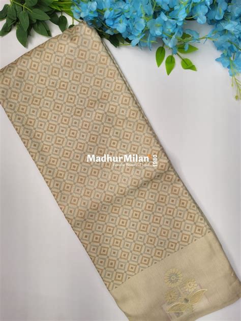 SEMI TUSSER EMBROIDERY BORDER SAREE BROWN – Madhur Milan