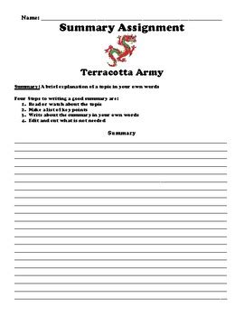 Terracotta Army Summary Assignment by BAC Education | TPT