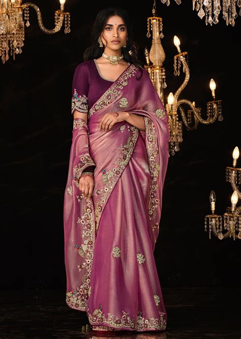 Handwork Embroidery Pink Bridal Saree Contrast Blouse USA UK Online ...