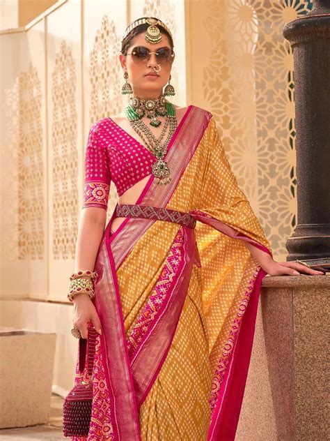 Yellow Color Printed Silk Saree With Zari Border - VJV Now - India
