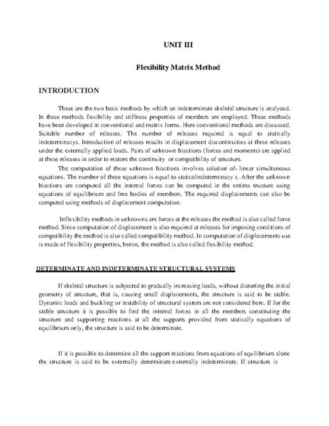 Flexibility Matrix Method - UNIT III Flexibility Matrix Method ...
