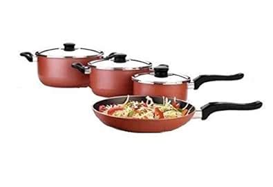 Buy Premier Aluminium Non-Stick Cookware Set, 7 Pieces, Red and Black ...