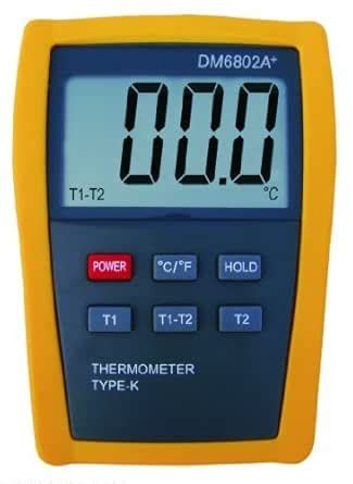 Digital 2 k-type Thermocouple Thermometer DM6802 for HVAC, Furnace ...