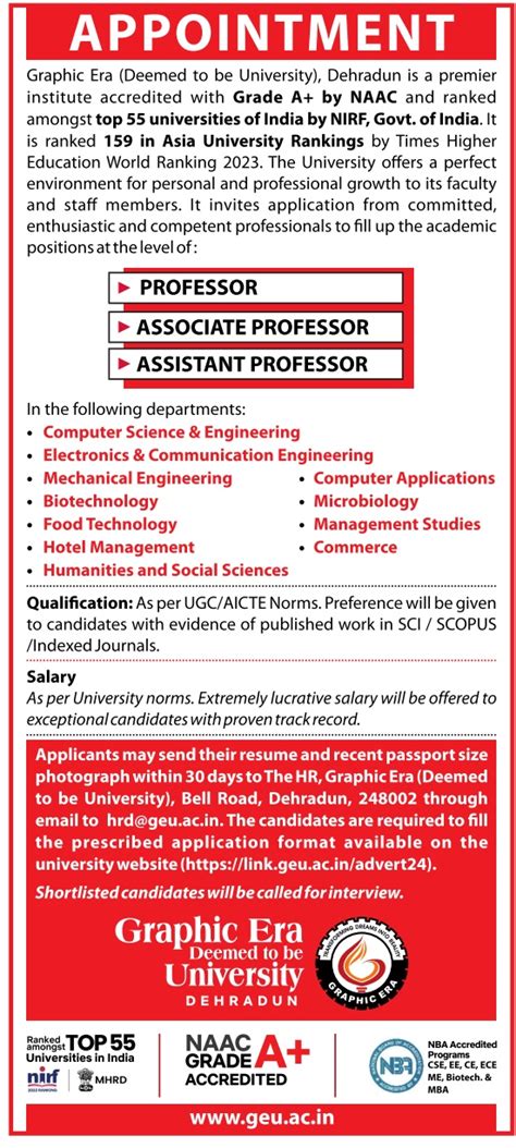 Graphic Era University Microbiology/Biotech Faculty Job Recruitments