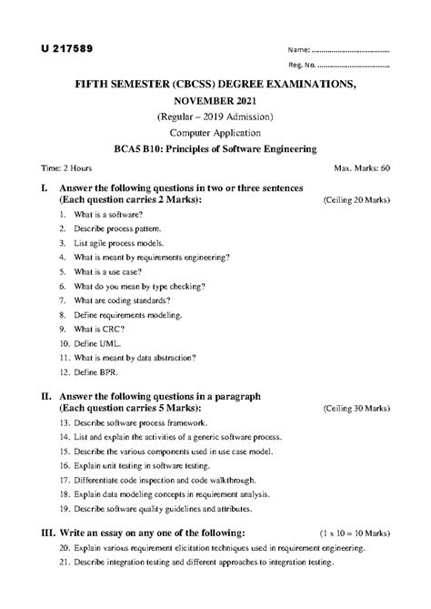 BCA5 B10 Principles of Software Engineering 2 Exam Nov 2023 - Studocu