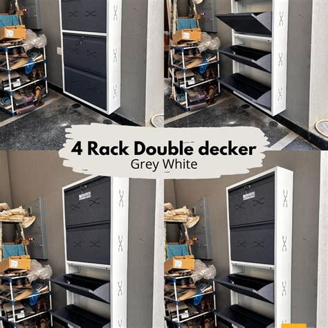 Double Decker 4 RACK Grey White| BWMSR 264DDGW | Wall mount Shoe Rack ...