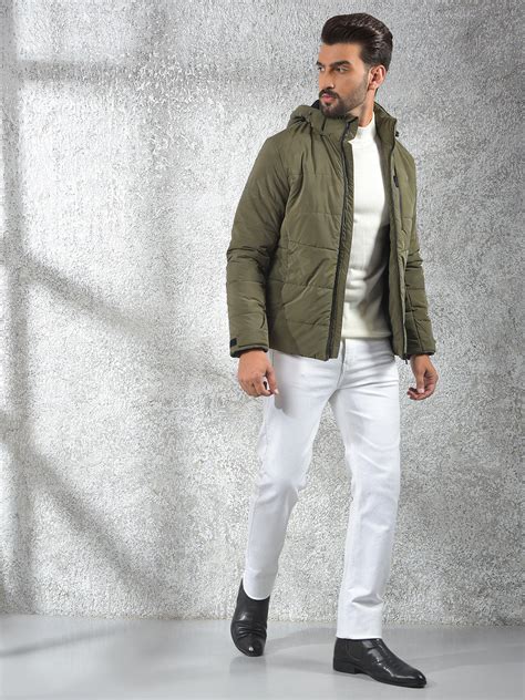 Olive Hooded Neck Puffer Jacket – Crimsoune Club