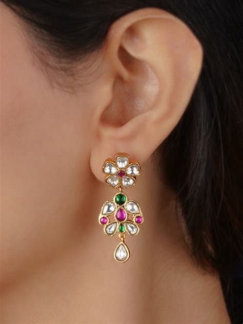 Multicolor Gold Plated Jadau Kundan Earrings - ME1281M – Mortantra