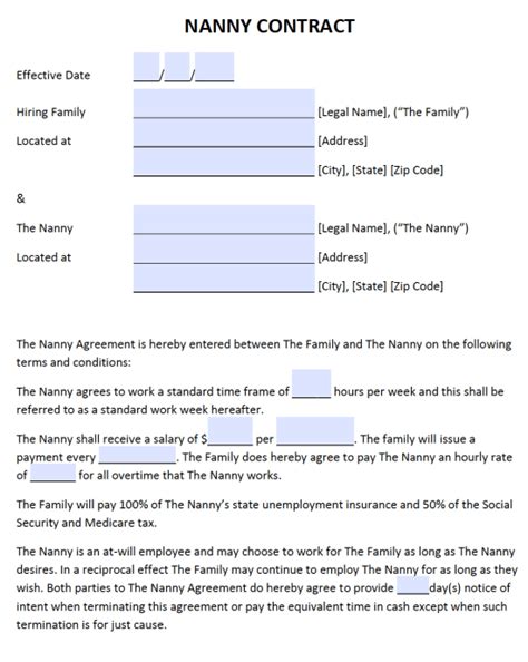 Free Nanny Contract Template - Samples - PDF | Word - eForms